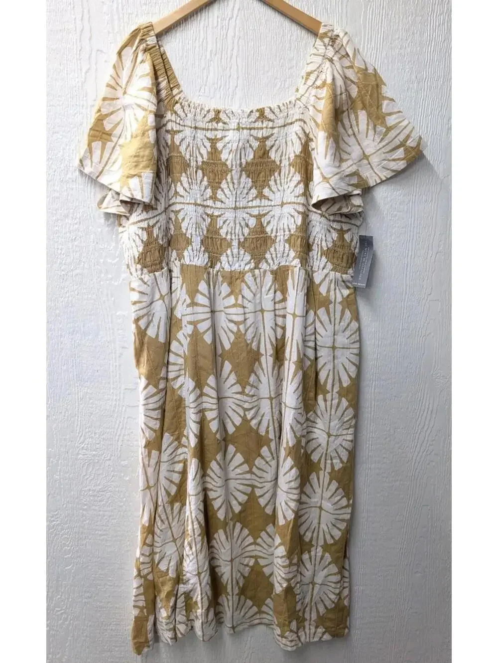 NWT Lane Bryant Smocked Bodice Block Print Maxi Dress Summer Travel Beach 26/28 - Picture 2 of 9
